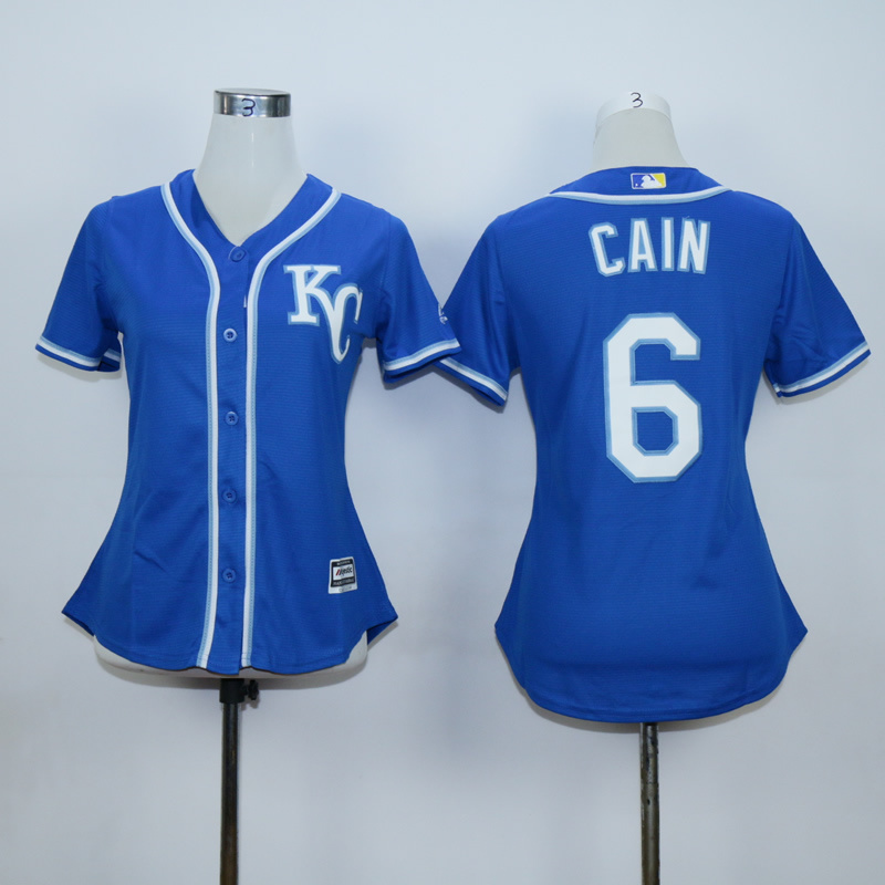 Women Kansas City Royals #6 Cain Blue MLB Jerseys->women mlb jersey->Women Jersey